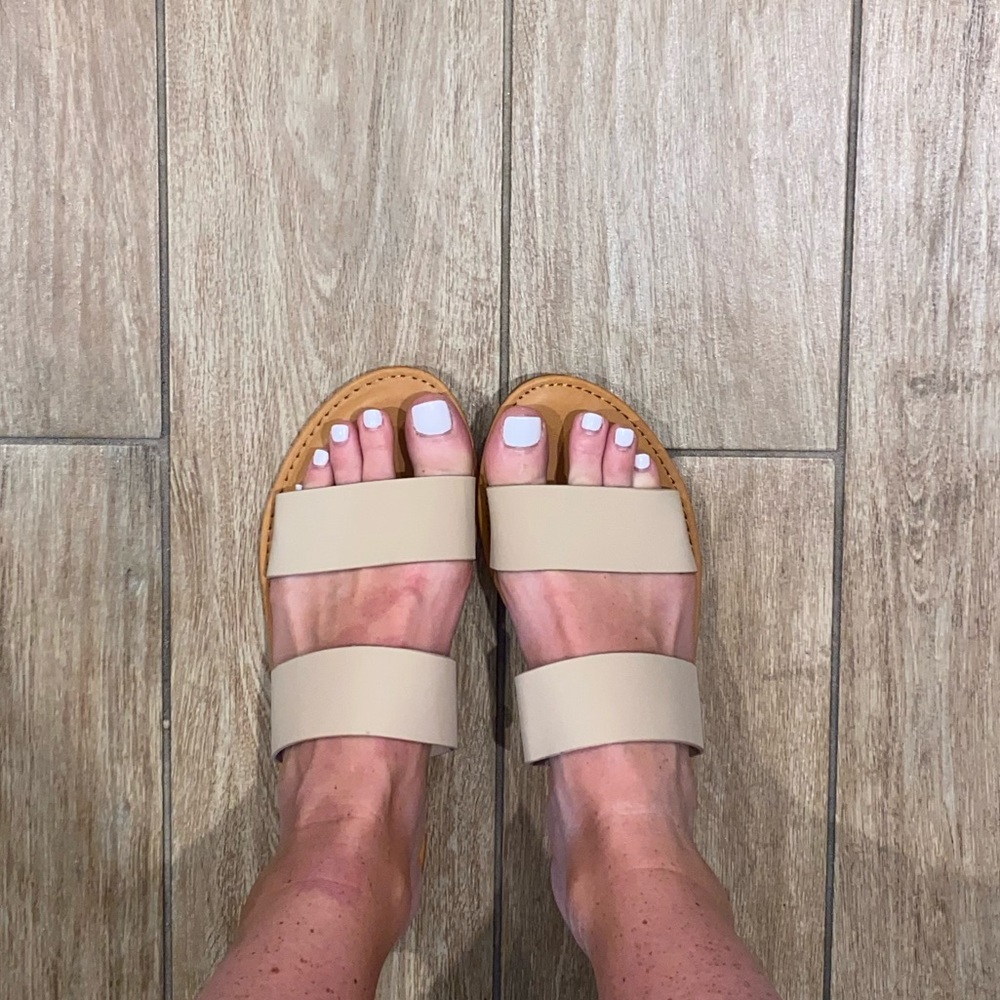 Two strap beige flat sandals